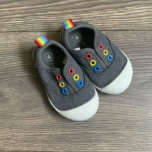 Baby Grey And Rainbow Slip Ons